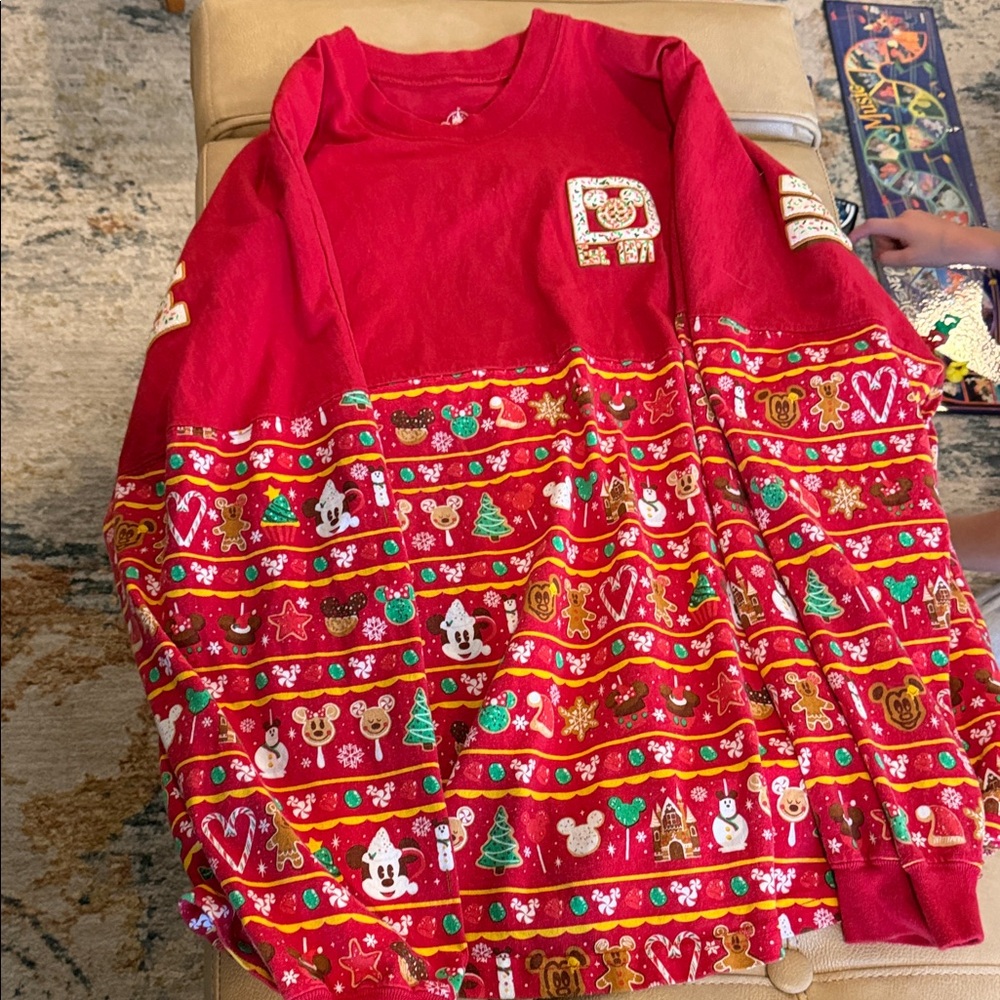 Disney Red Holiday Jersey XL with Mickey Mouse gingerbread Mickey pop trees,etc